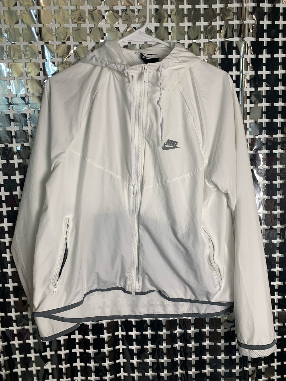 Nike White Hooded Windbreaker with Reflective Trim